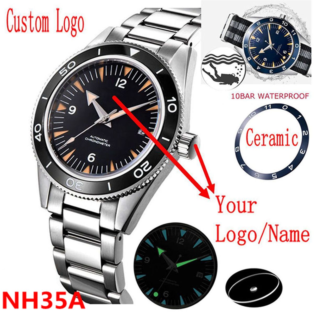 Luxury Watch Uk - Benutzerdefinierte Logo NH35 Bewegung Uhr 10bars