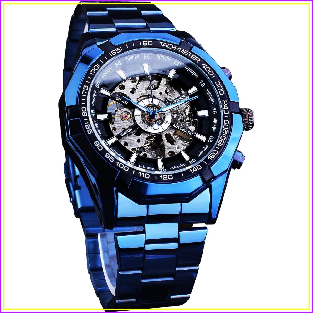 Luxury Watch Image - Herren Mechanische Uhr Skelett Selbstaufziehend Blau