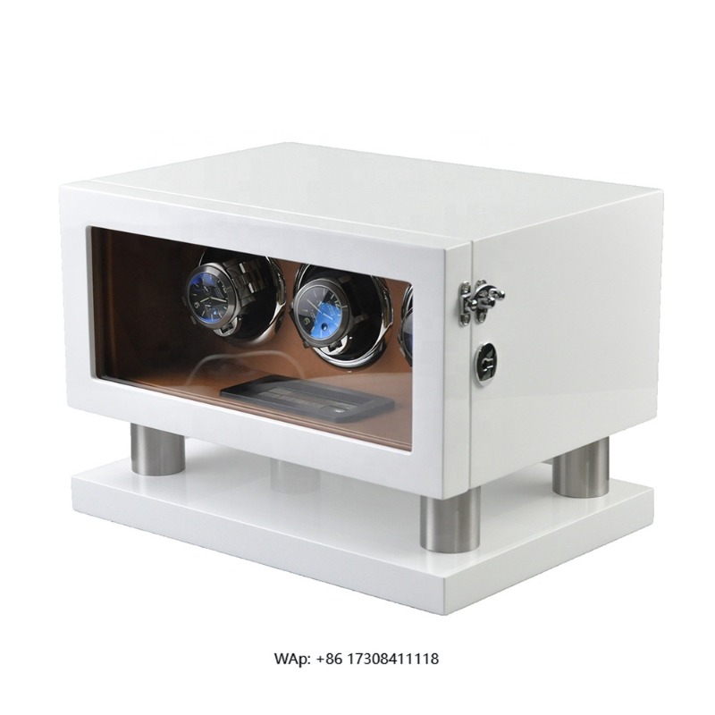 Luxury Watch White - Weiß-Braune Leder-Uhrenbeweger-Box mit Gyro-Orbit, 2 Fächer,