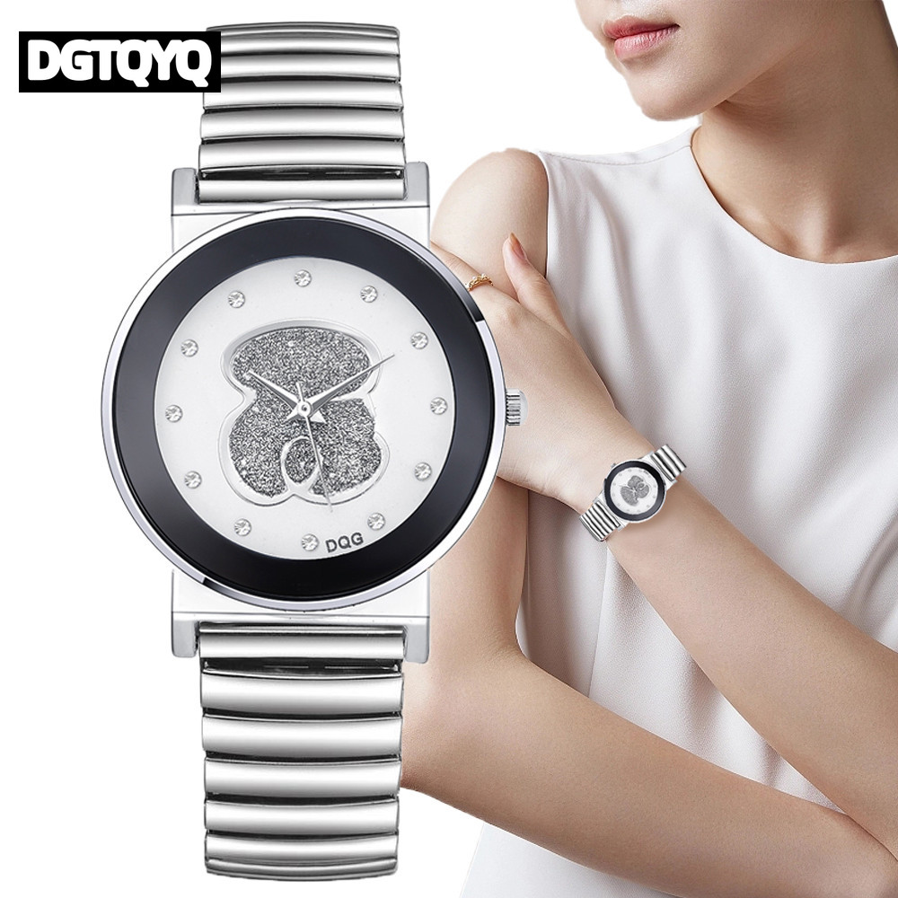 Luxury Watch White - Luxus Damen Schwarz Weiß Bär Diamant