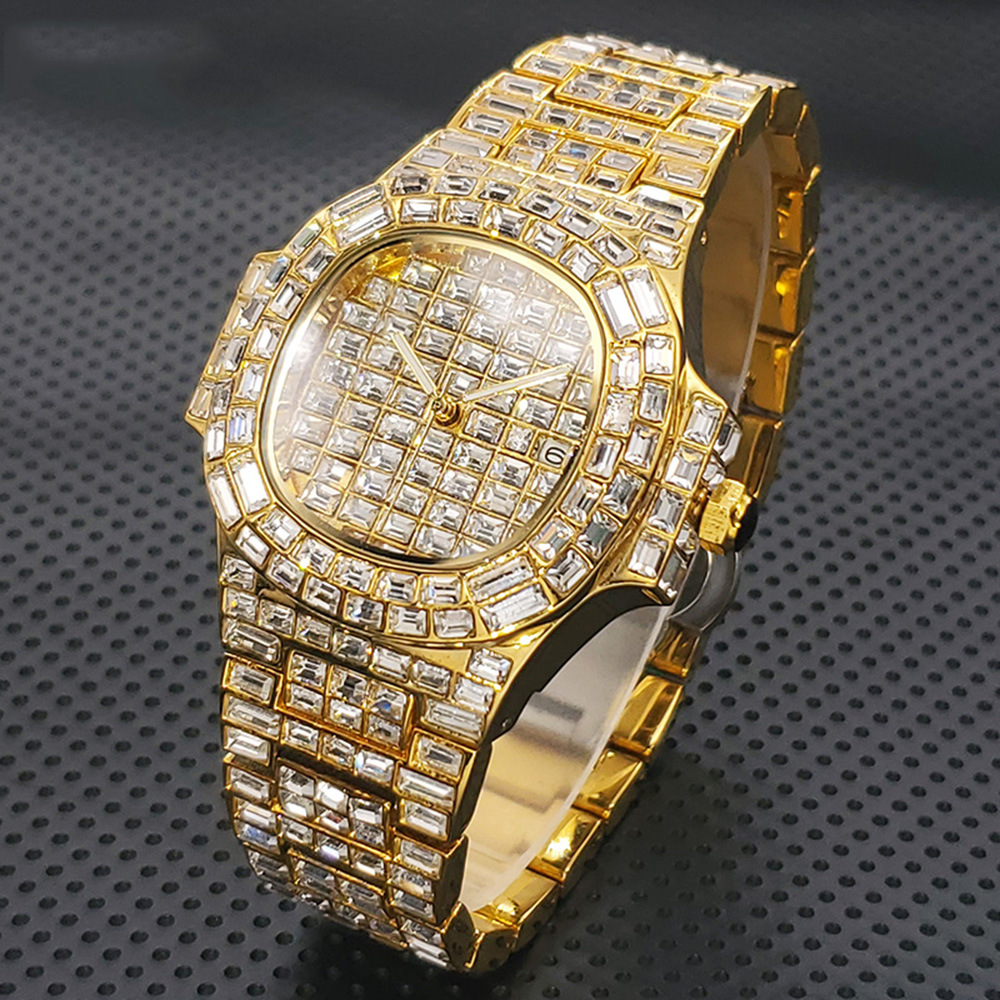 Luxury Watch Grade - Hochwertige Vollstein-Armbanduhr Hip-Hop Quarzuhren Business-Mode-Uhr Schmuckuhr