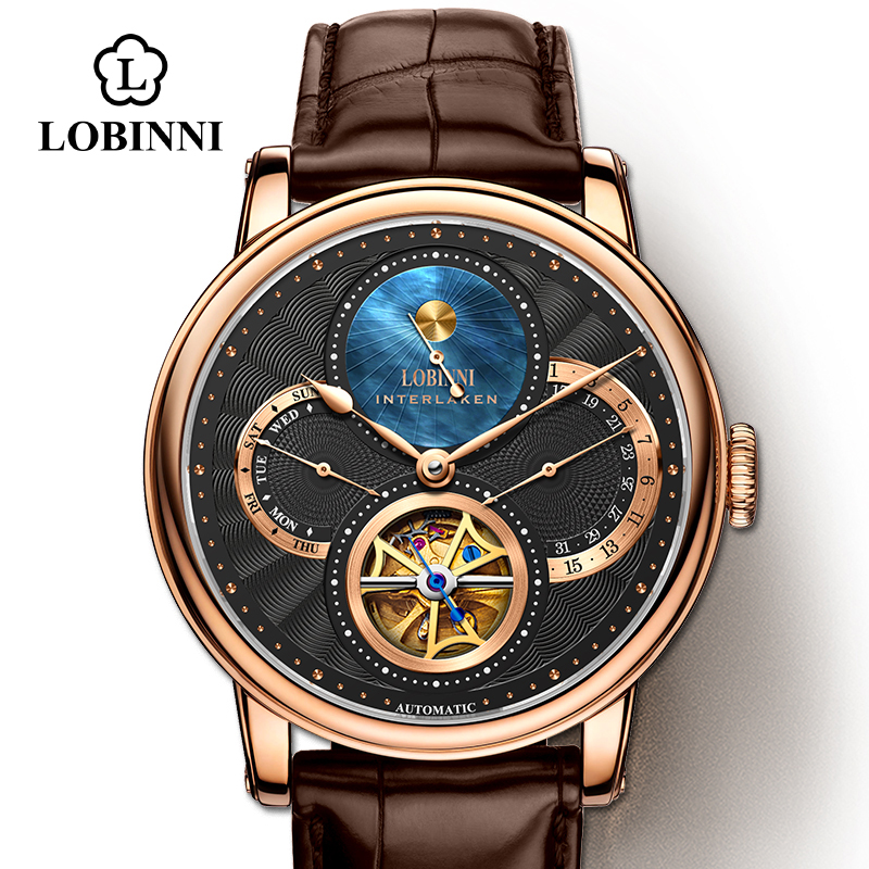 Chronograph Flyback Watch - LOBINNI Uhr Männer Automatische Gold Mechanische