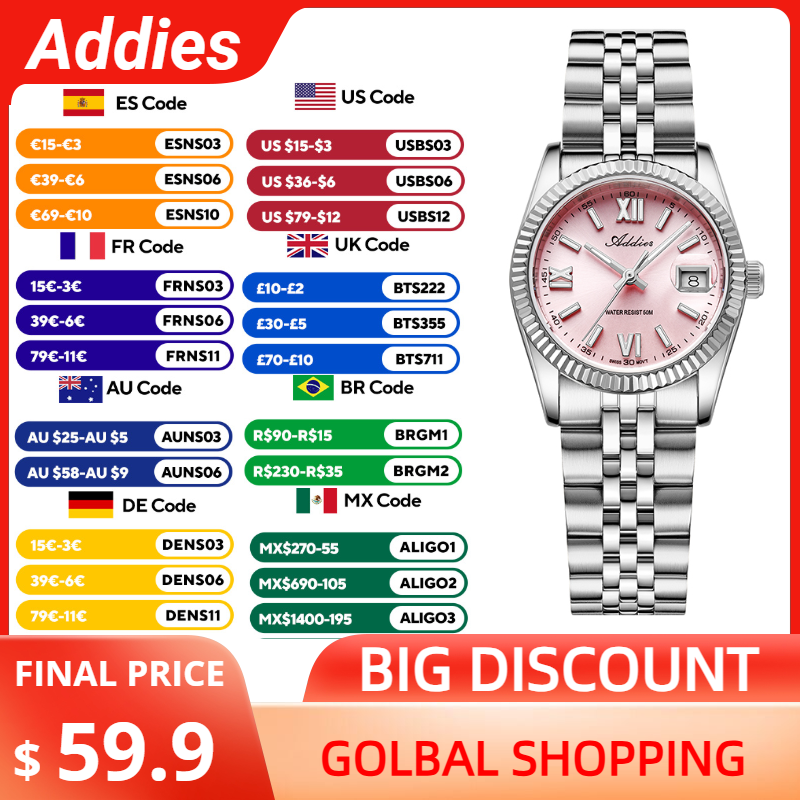Luxury Watch Case Travel - Addies Luxus-Damenuhr, Saphirglas, Edelstahl, Damenuhren, Business,
