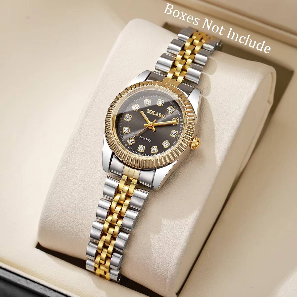 Luxury Watch Case Travel - Mode-Strass-Damen-Quarzuhr, luxuriöses Edelstahlband, Kalender-Armbanduhren, Relogio Feminino,